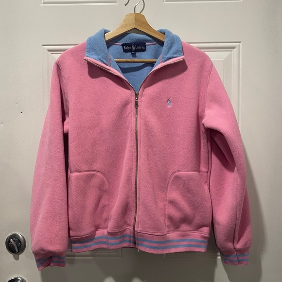 Ralph Lauren Jackets & Blazers - Ralph Lauren Fleece Full Zip Jacket XXL varsity Pink Blue‎ Pony Logo Cozy